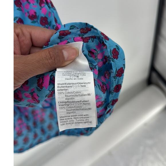 J. Crew Dolman Sleeve Mini Dress Blue Pink Cotton pockets size S festival - Picture 6 of 7